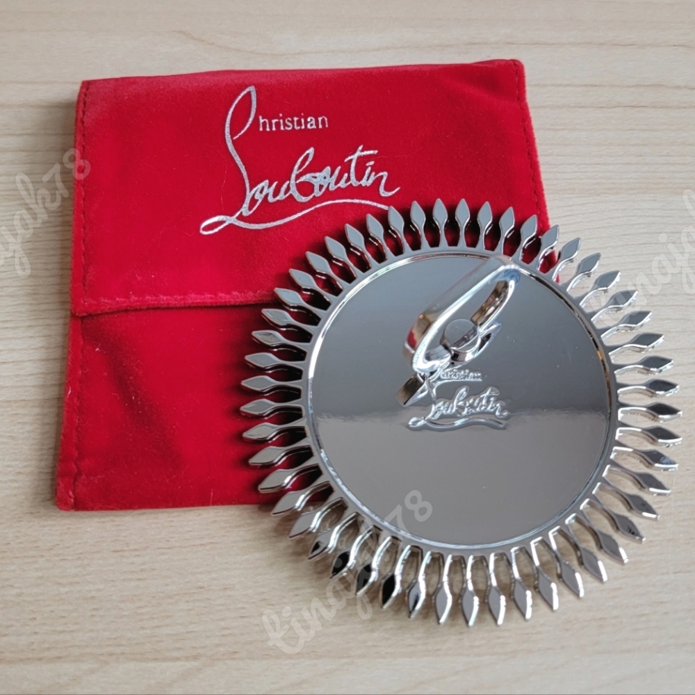 Louboutin Mirror Silvertone Sun Design | Hand-held/Compact Size + Dustbag